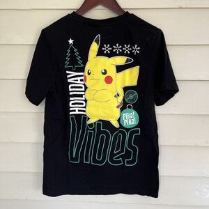 POKÉMON Pikachu Holiday Vibes Christmas Graphic Tee, Black- Youth 14/Adult S